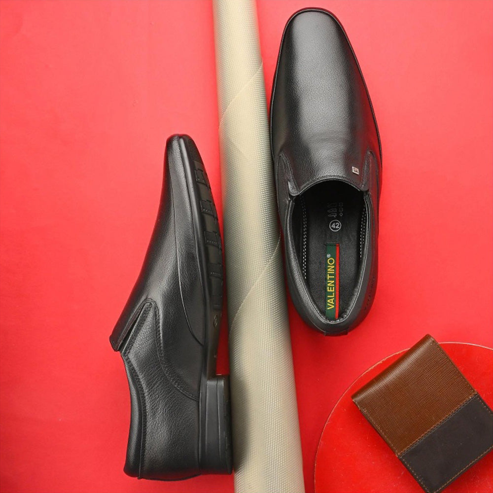 Valentino Men Premium Leather Black Slip-On Formal Loafer Shoes