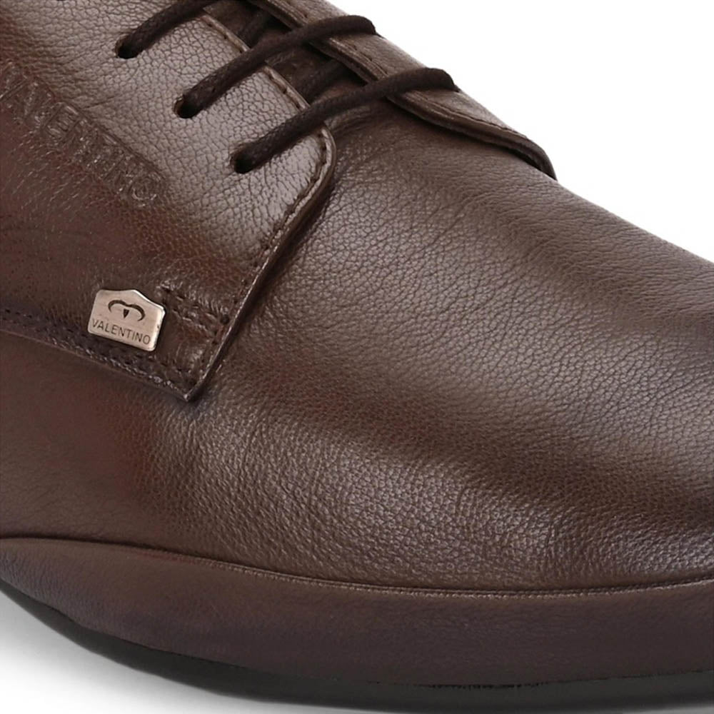 Valentino Men Premium Leather Brown Lace-Up Formal Derby Shoes