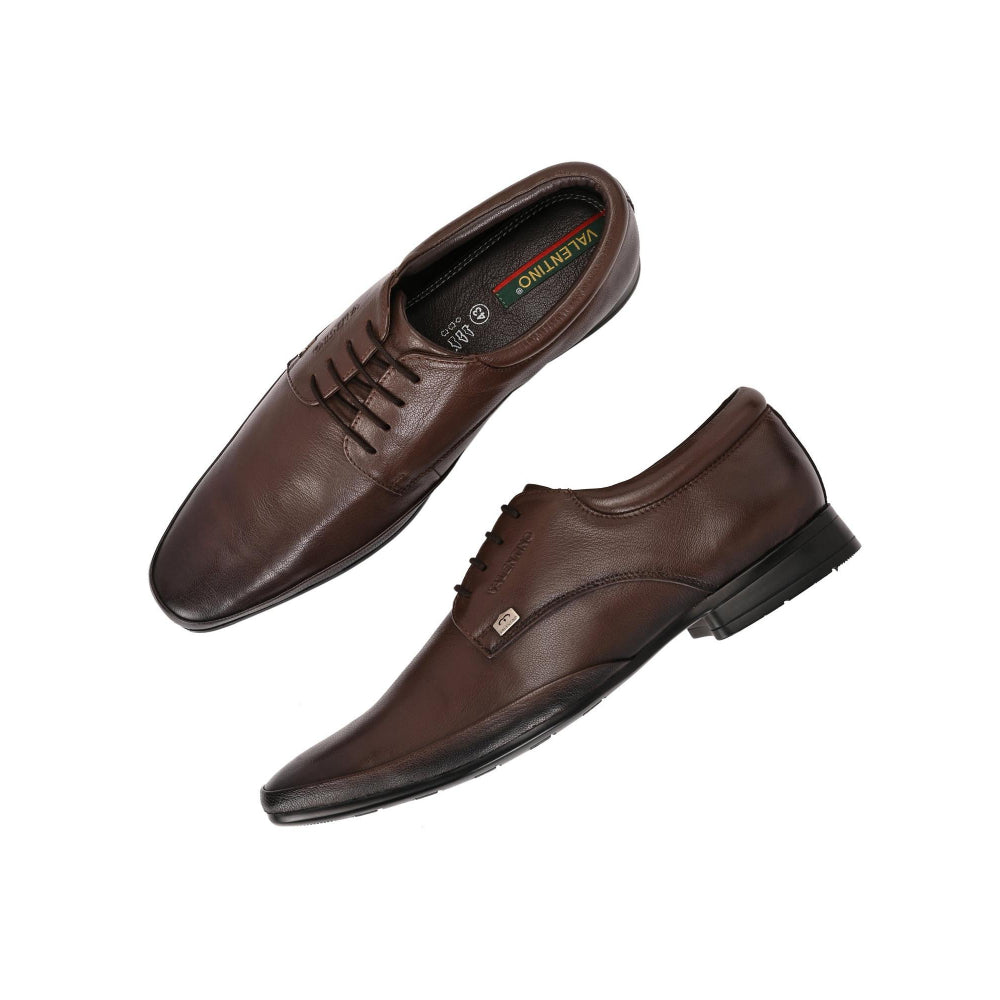 Valentino Men Premium Leather Brown Lace-Up Formal Derby Shoes