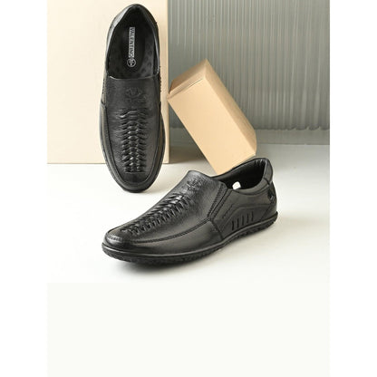 Valentino Men Premium Leather Black Slip-On Formal Loafer Shoes