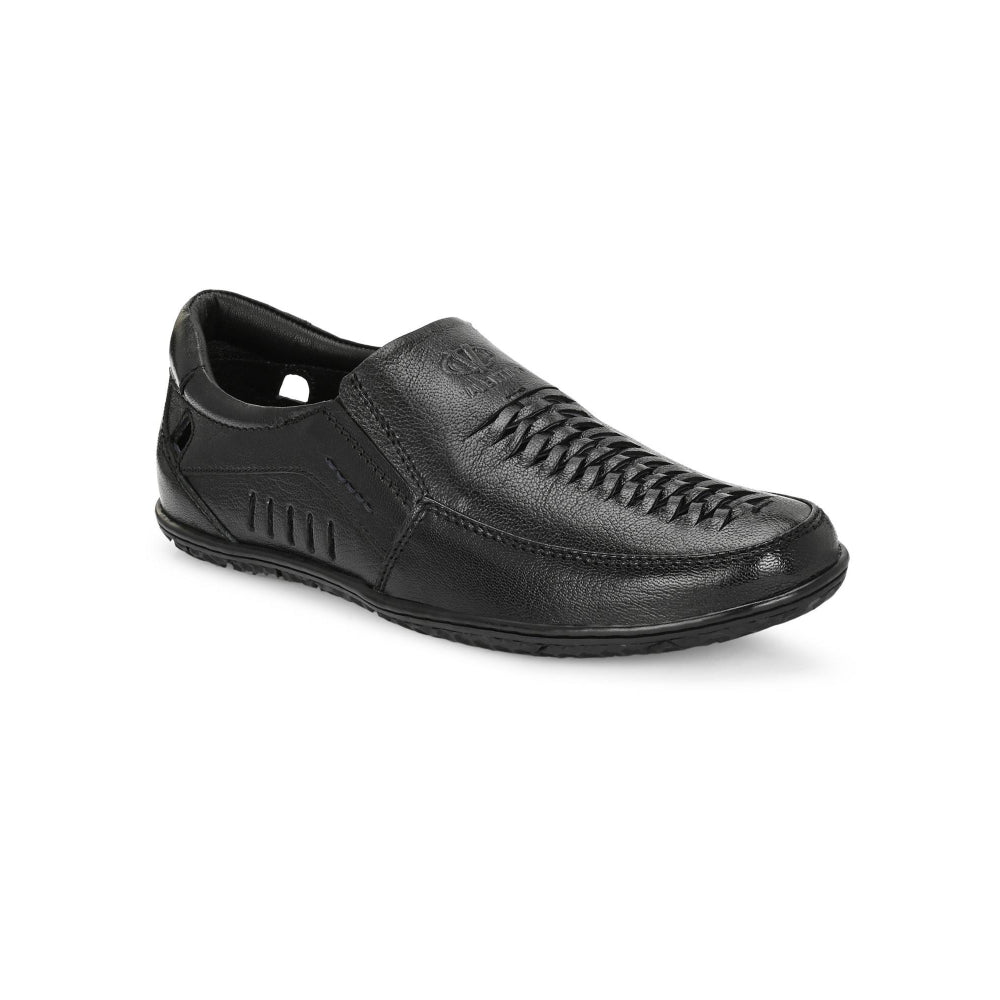 Valentino Men Premium Leather Black Slip-On Formal Loafer Shoes