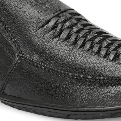 Valentino Men Premium Leather Black Slip-On Formal Loafer Shoes