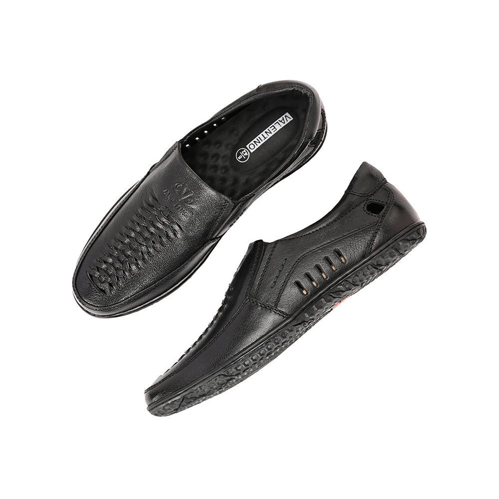 Valentino Men Premium Leather Black Slip-On Formal Loafer Shoes