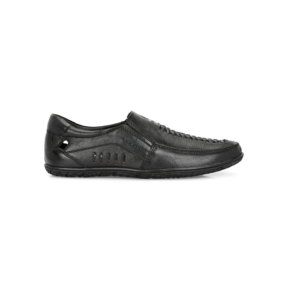 Valentino Men Premium Leather Black Slip-On Formal Loafer Shoes