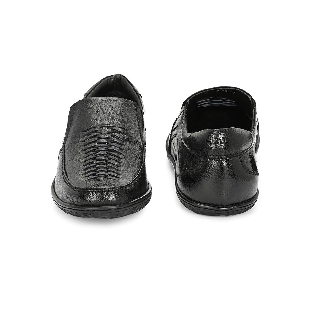 Valentino Men Premium Leather Black Slip-On Formal Loafer Shoes