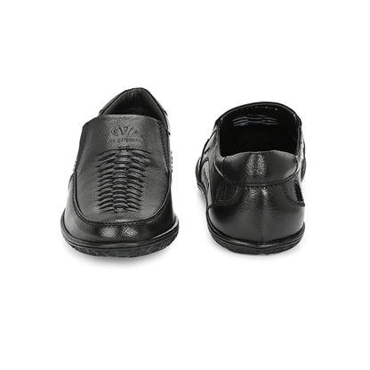 Valentino Men Premium Leather Black Slip-On Formal Loafer Shoes