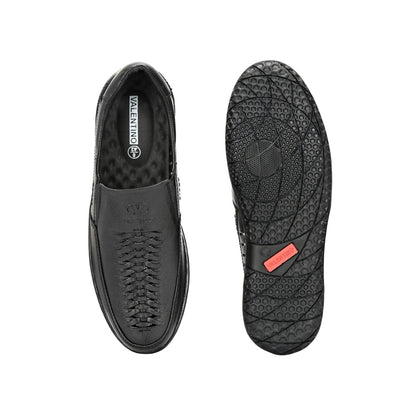 Valentino Men Premium Leather Black Slip-On Formal Loafer Shoes