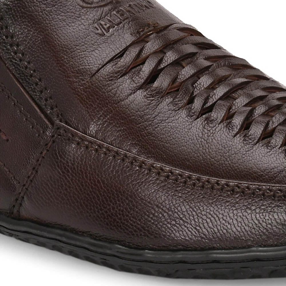 Valentino Men Premium Leather Brown Slip-On Formal Loafer Shoes