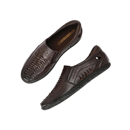 Valentino Men Premium Leather Brown Slip-On Formal Loafer Shoes