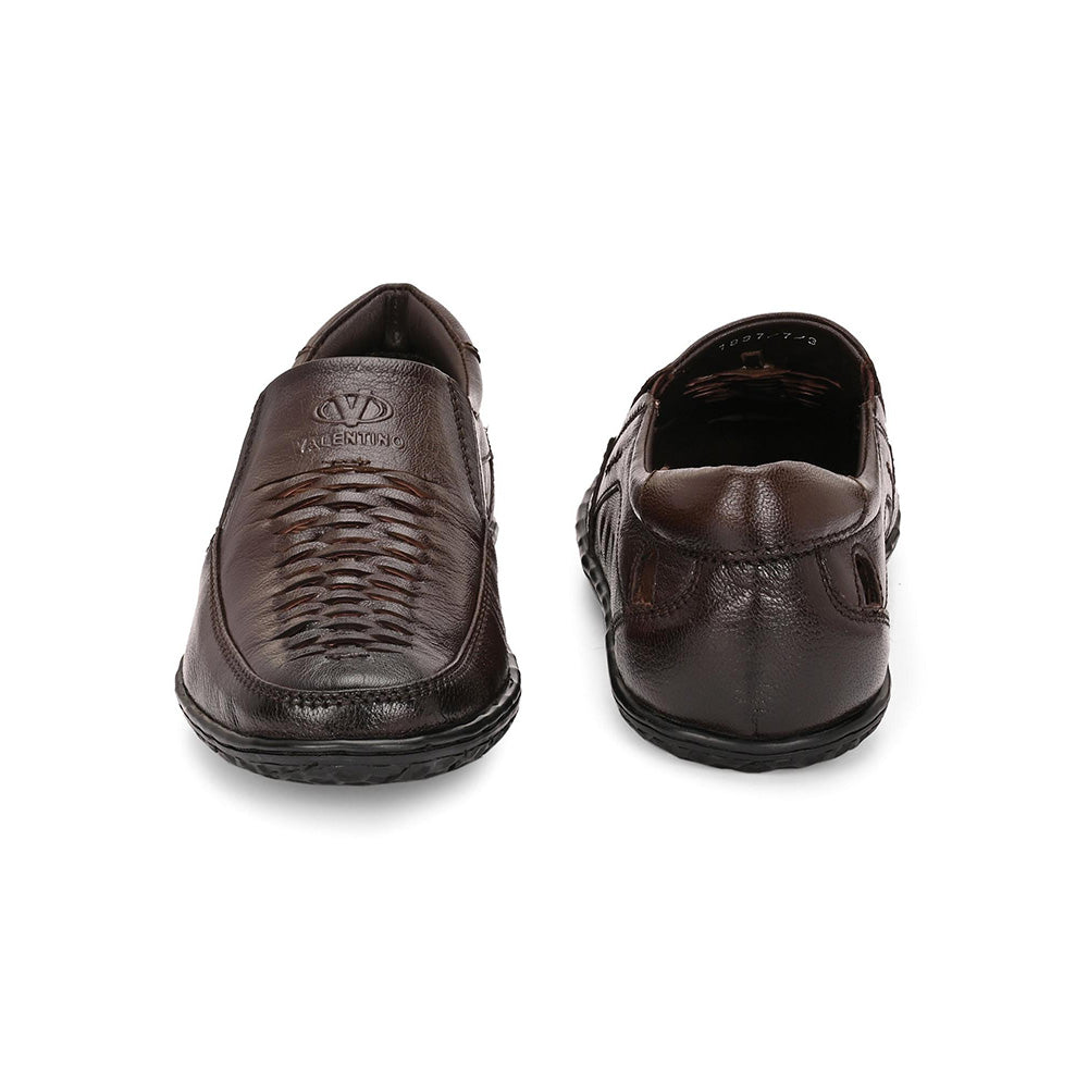 Valentino Men Premium Leather Brown Slip-On Formal Loafer Shoes