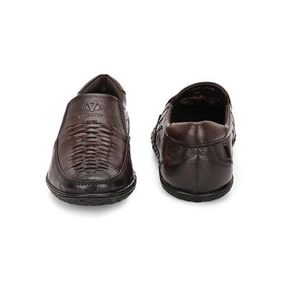 Valentino Men Premium Leather Brown Slip-On Formal Loafer Shoes