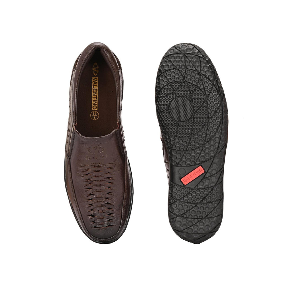 Valentino Men Premium Leather Brown Slip-On Formal Loafer Shoes