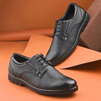 Valentino Men Premium Leather Black Lace-Up Formal Derby Shoes