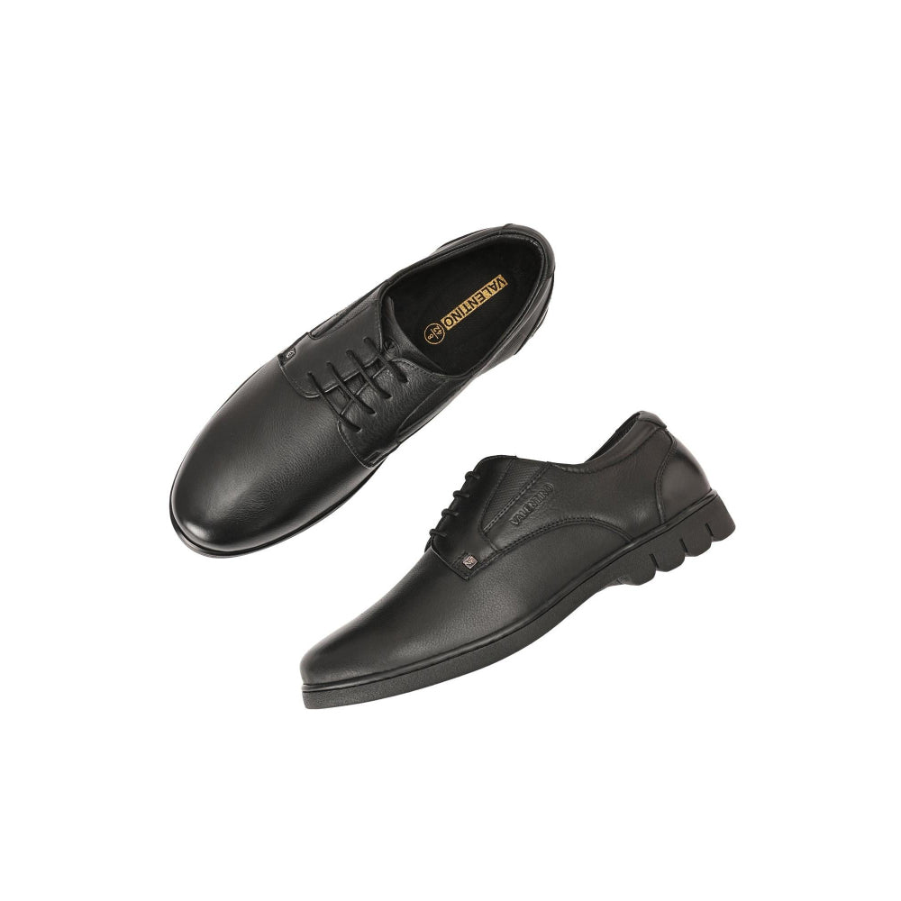 Valentino Men Premium Leather Black Lace-Up Formal Derby Shoes