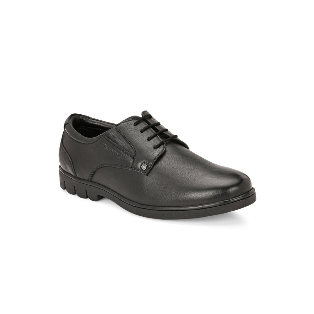 Valentino Men Premium Leather Black Lace-Up Formal Derby Shoes