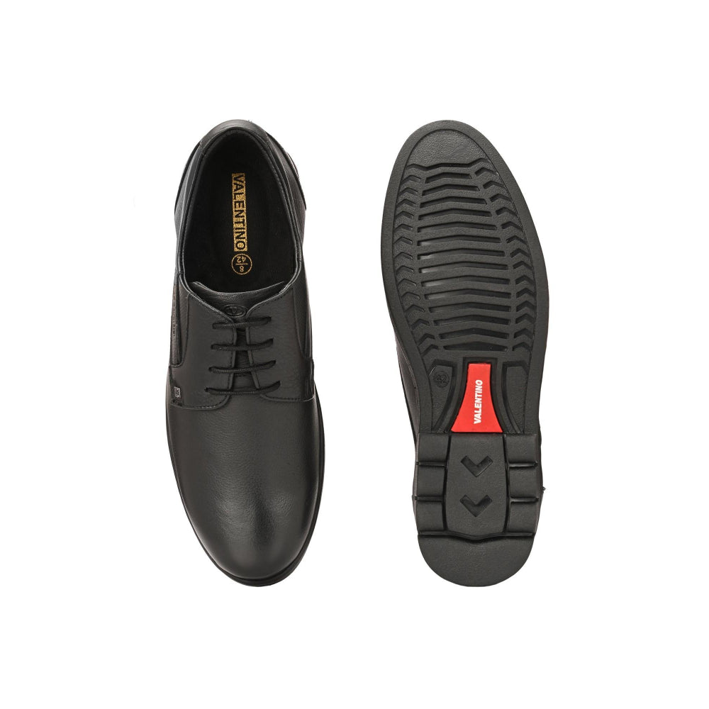 Valentino Men Premium Leather Black Lace-Up Formal Derby Shoes
