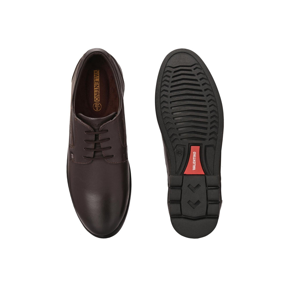 Valentino Men Premium Leather Brown Lace-Up Formal Derby Shoes