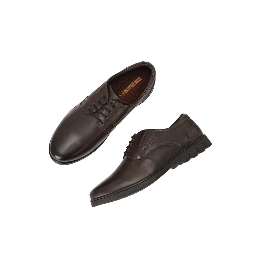 Valentino Men Premium Leather Brown Lace-Up Formal Derby Shoes