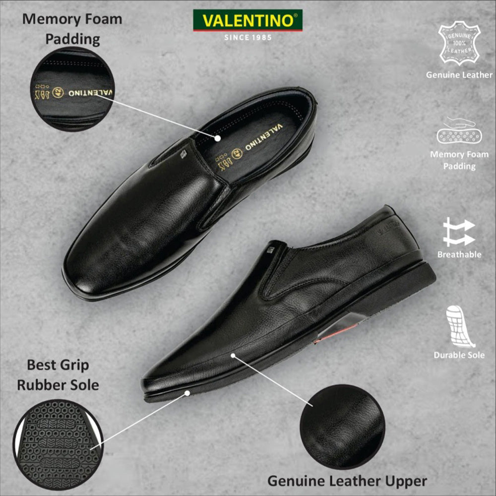 Valentino Men Premium Leather Black Slip-On Formal Loafer Shoes