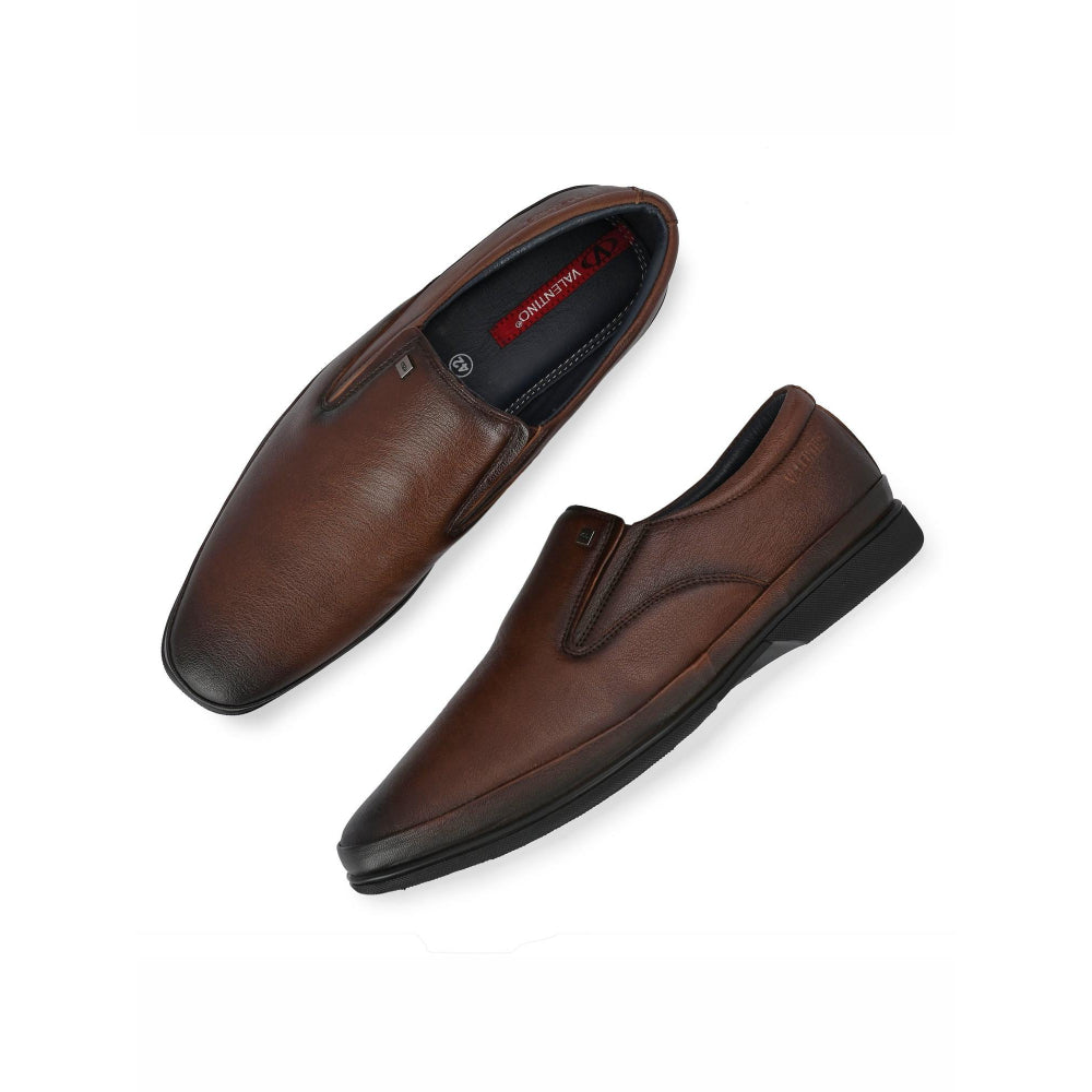 Valentino Men Premium Leather Brown Slip-On Formal Loafer Shoes