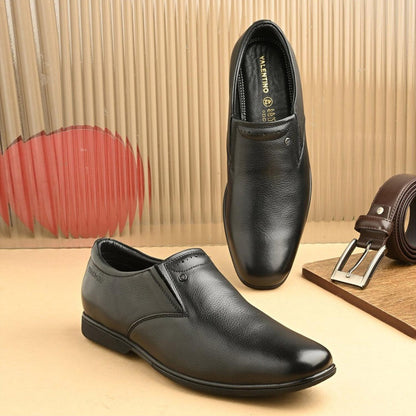 Valentino Men Premium Leather Black Slip-On Formal Loafer Shoes