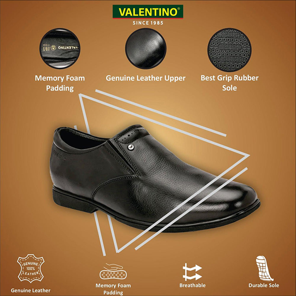 Valentino Men Premium Leather Black Slip-On Formal Loafer Shoes