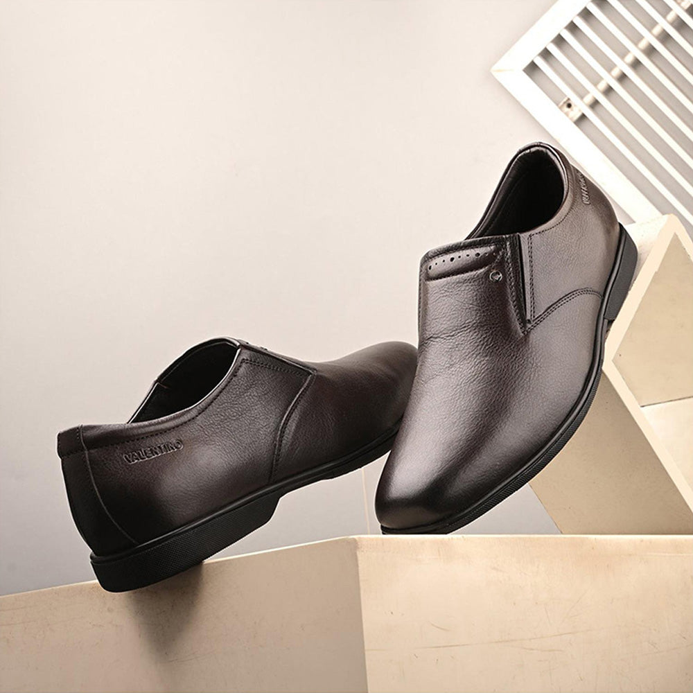 Valentino Men Premium Leather Brown Slip-On Formal Loafer Shoes