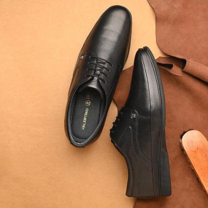 Valentino Men Premium Leather Black Lace Up Formal Derby Shoes
