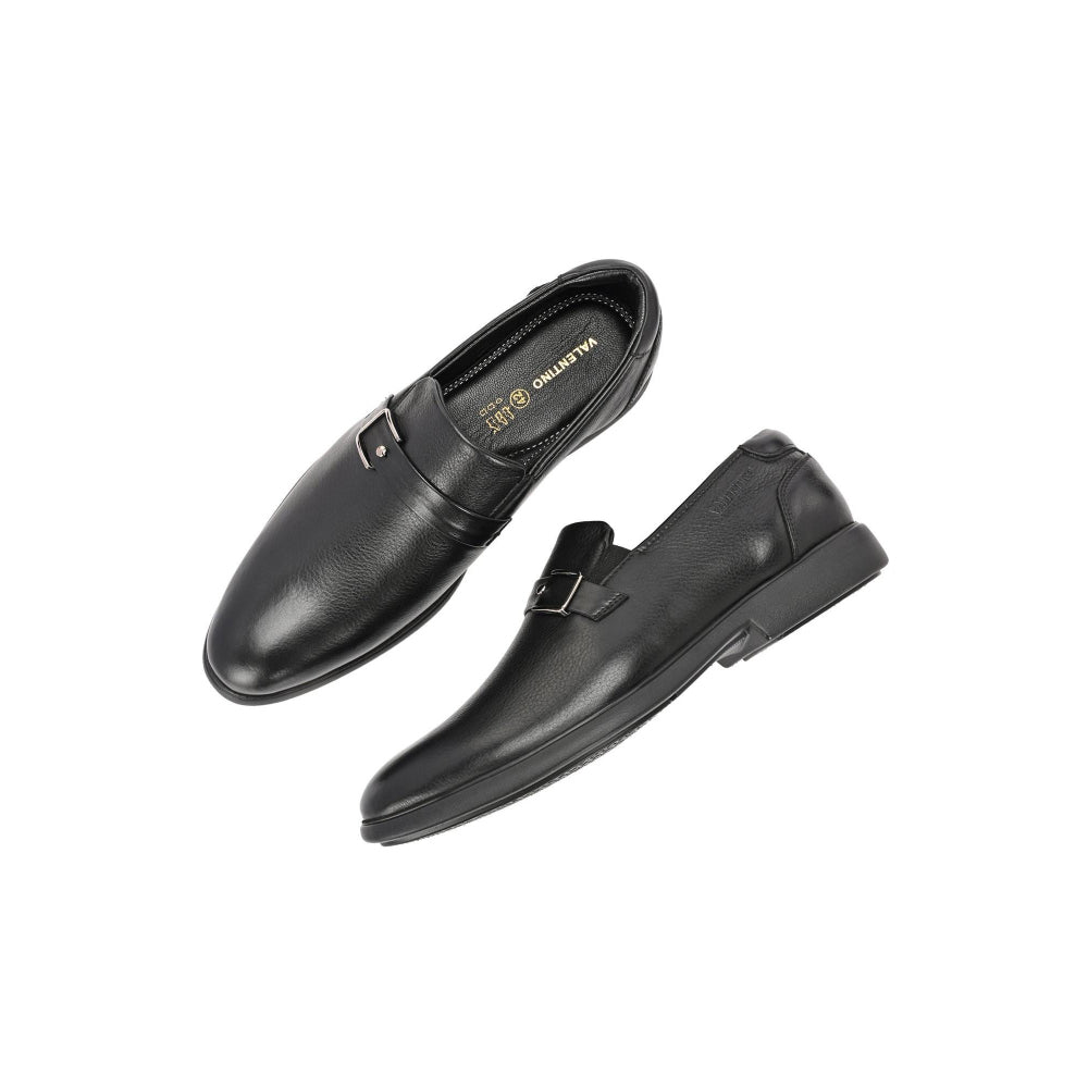 Valentino Men Premium Leather Black Slip-On Formal Loafer Shoes