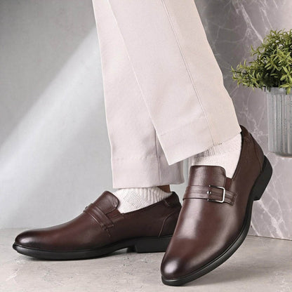 Valentino Men Premium Leather Brown Slip-On Formal Loafer Shoes