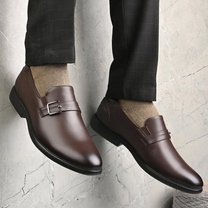 Valentino Men Premium Leather Brown Slip-On Formal Loafer Shoes