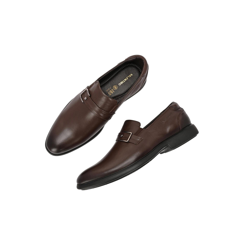 Valentino Men Premium Leather Brown Slip-On Formal Loafer Shoes