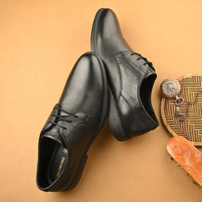 Valentino Men Premium Leather Black Lace-Up Formal Derby Shoes