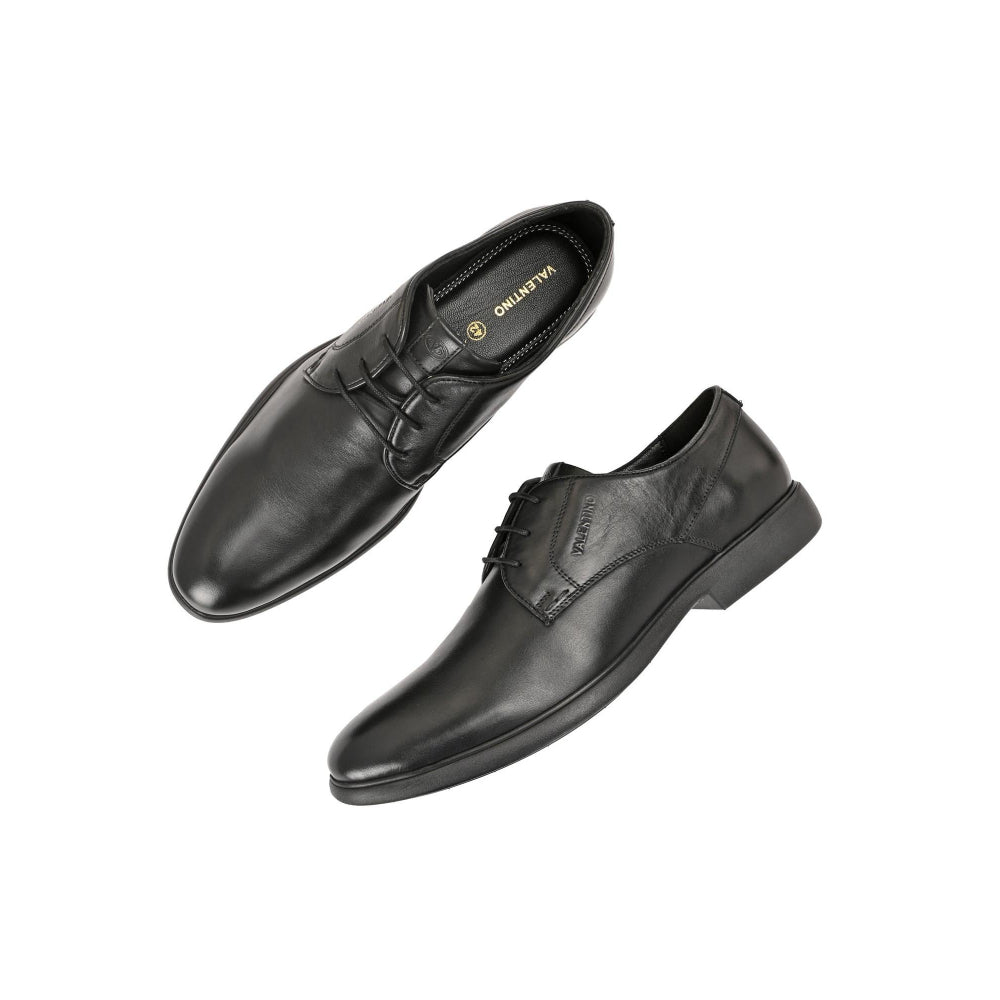 Valentino Men Premium Leather Black Lace-Up Formal Derby Shoes