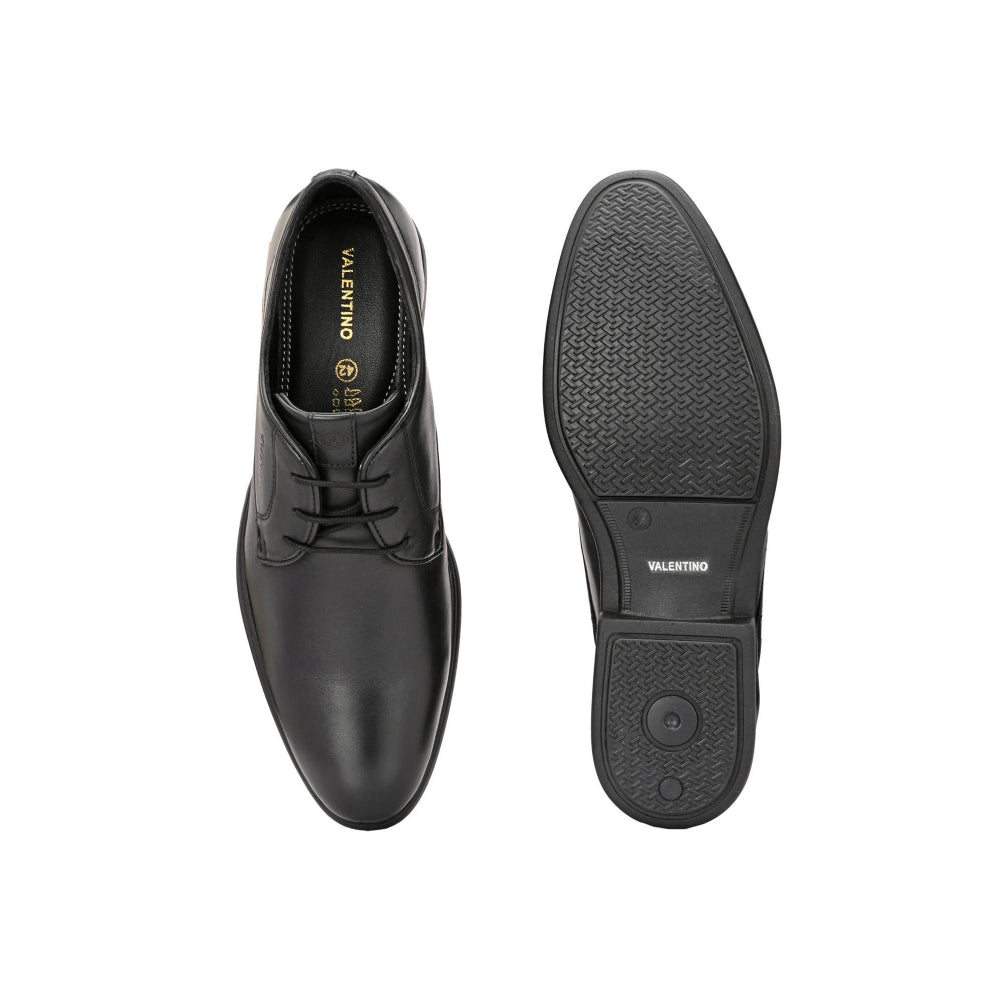 Valentino Men Premium Leather Black Lace-Up Formal Derby Shoes