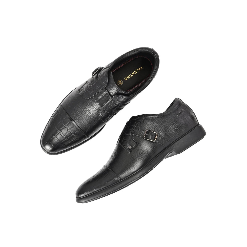 Valentino Men Premium Leather Black Slip-On Formal Loafer Shoes