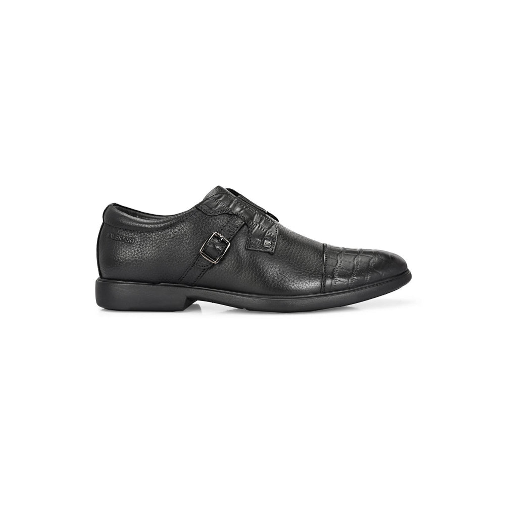Valentino Men Premium Leather Black Slip-On Formal Loafer Shoes