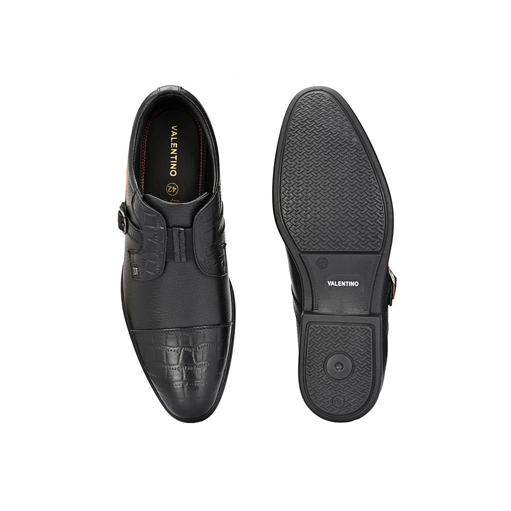 Valentino Men Premium Leather Black Slip-On Formal Loafer Shoes