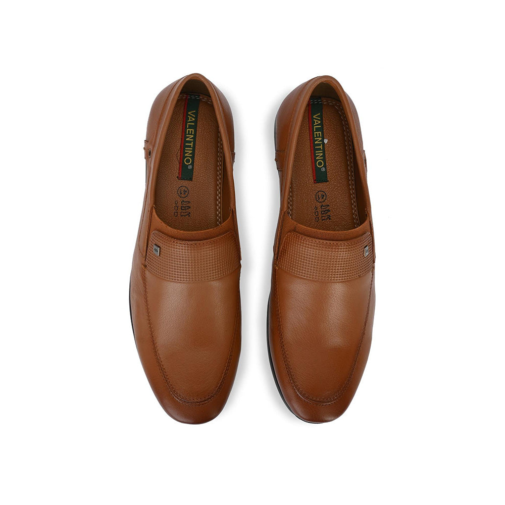 Valentino Men Premium Leather Tan Slip-On Formal Loafer Shoes