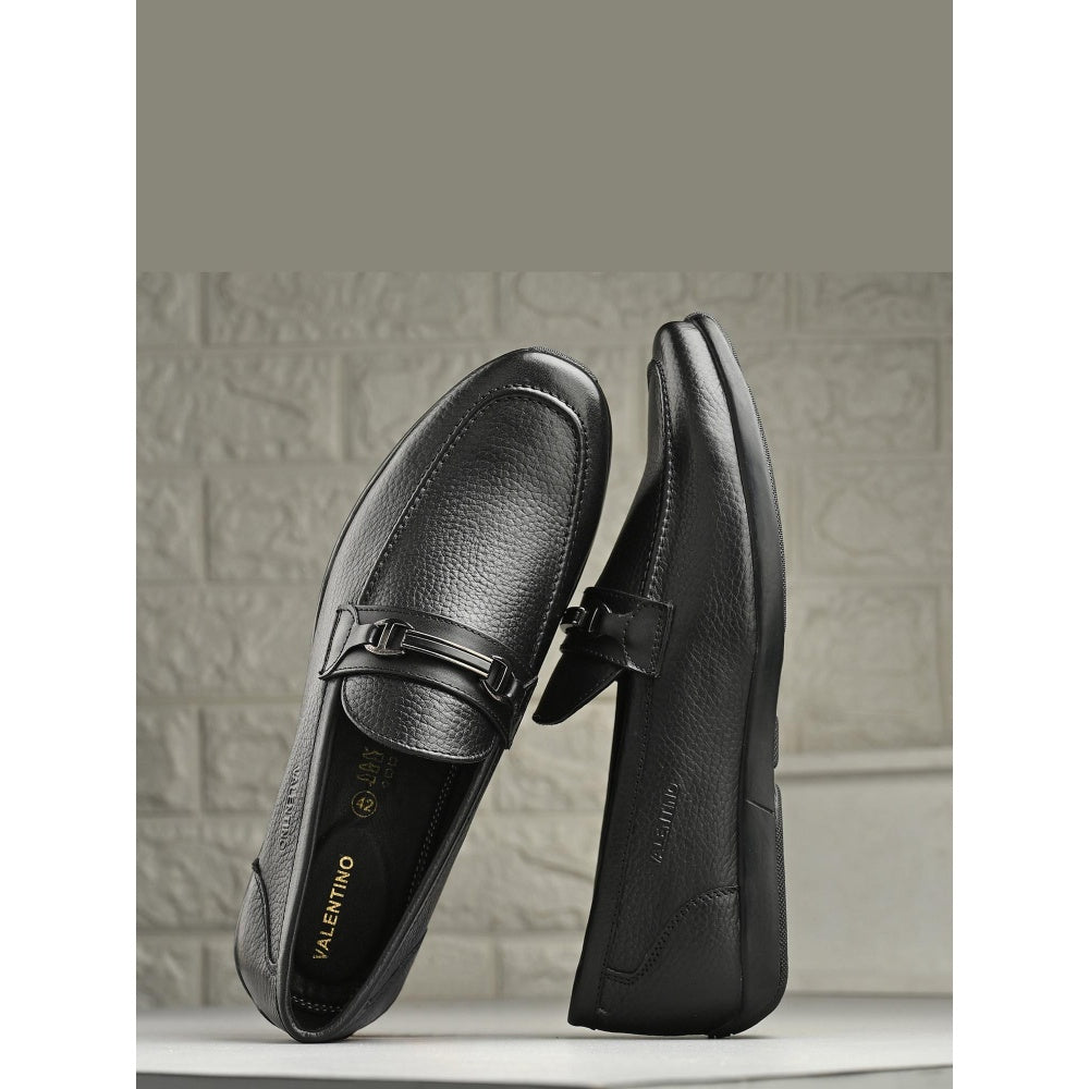 Valentino Men Premium Leather Black Slip-On Formal Loafer Shoes