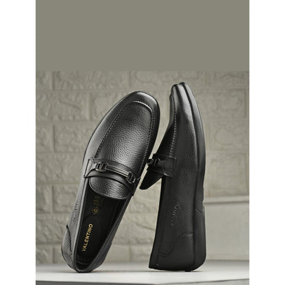 Valentino Men Premium Leather Black Slip-On Formal Loafer Shoes