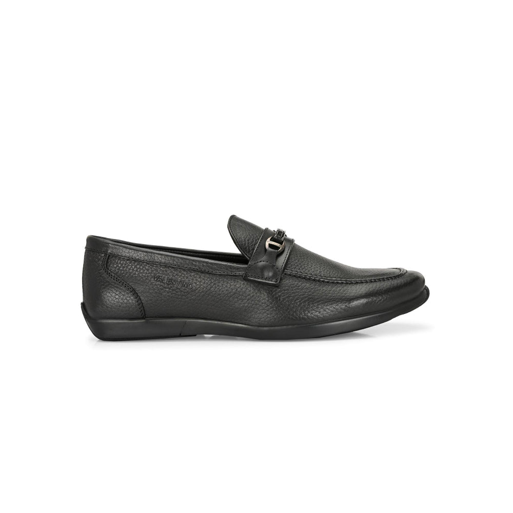 Valentino Men Premium Leather Black Slip-On Formal Loafer Shoes
