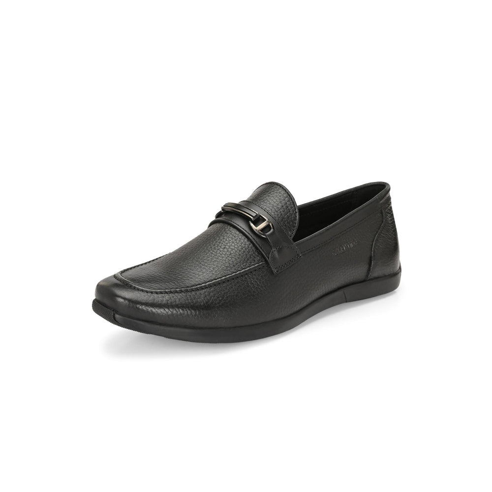 Valentino Men Premium Leather Black Slip-On Formal Loafer Shoes