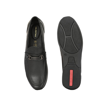 Valentino Men Premium Leather Black Slip-On Formal Loafer Shoes