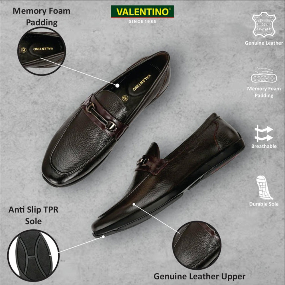 Valentino Men Premium Leather Brown Slip-On Formal Loafer Shoes
