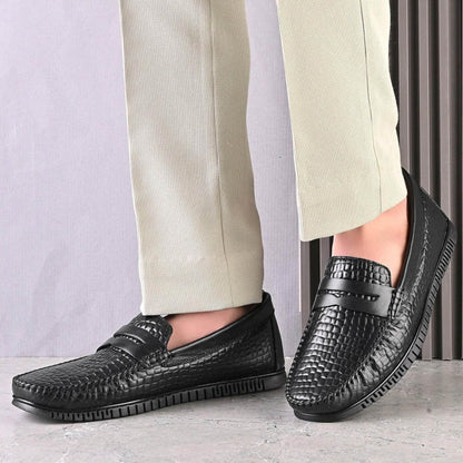 Valentino Men Premium Leather Textured Penny Loafers