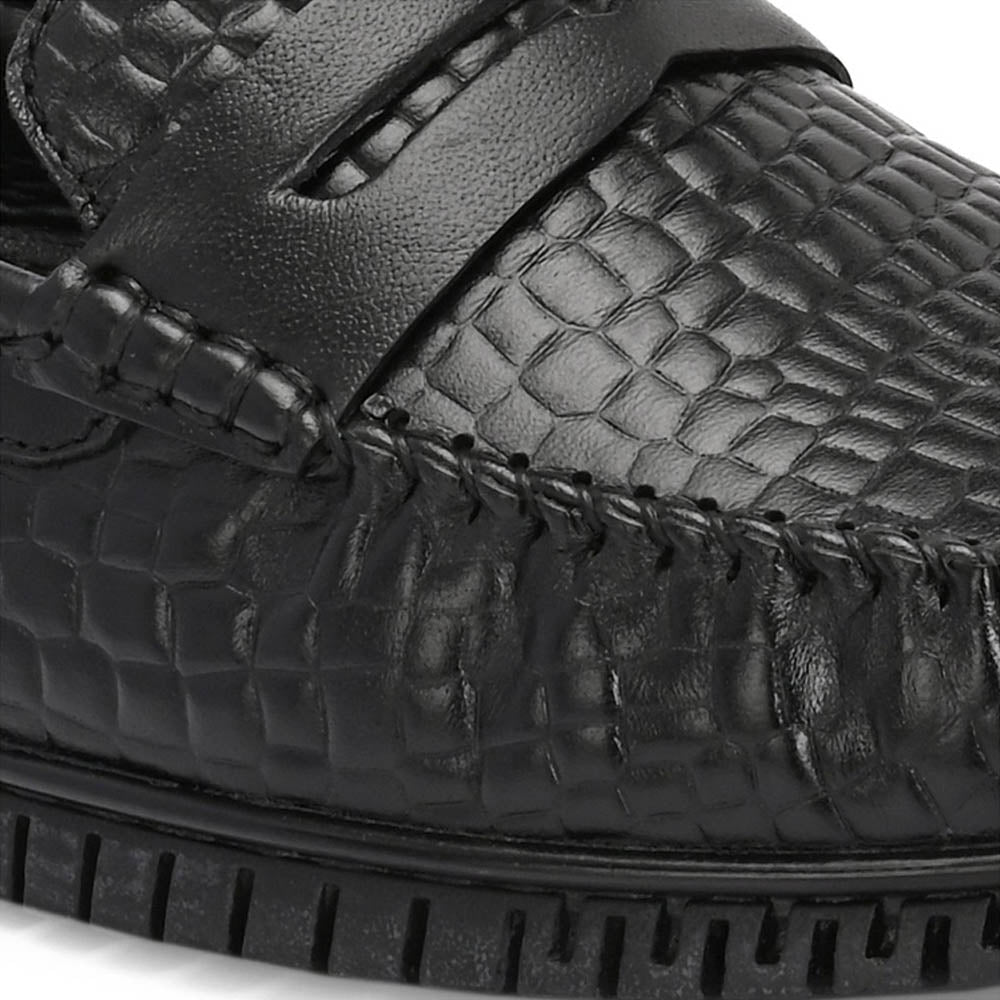Valentino Men Premium Leather Textured Penny Loafers