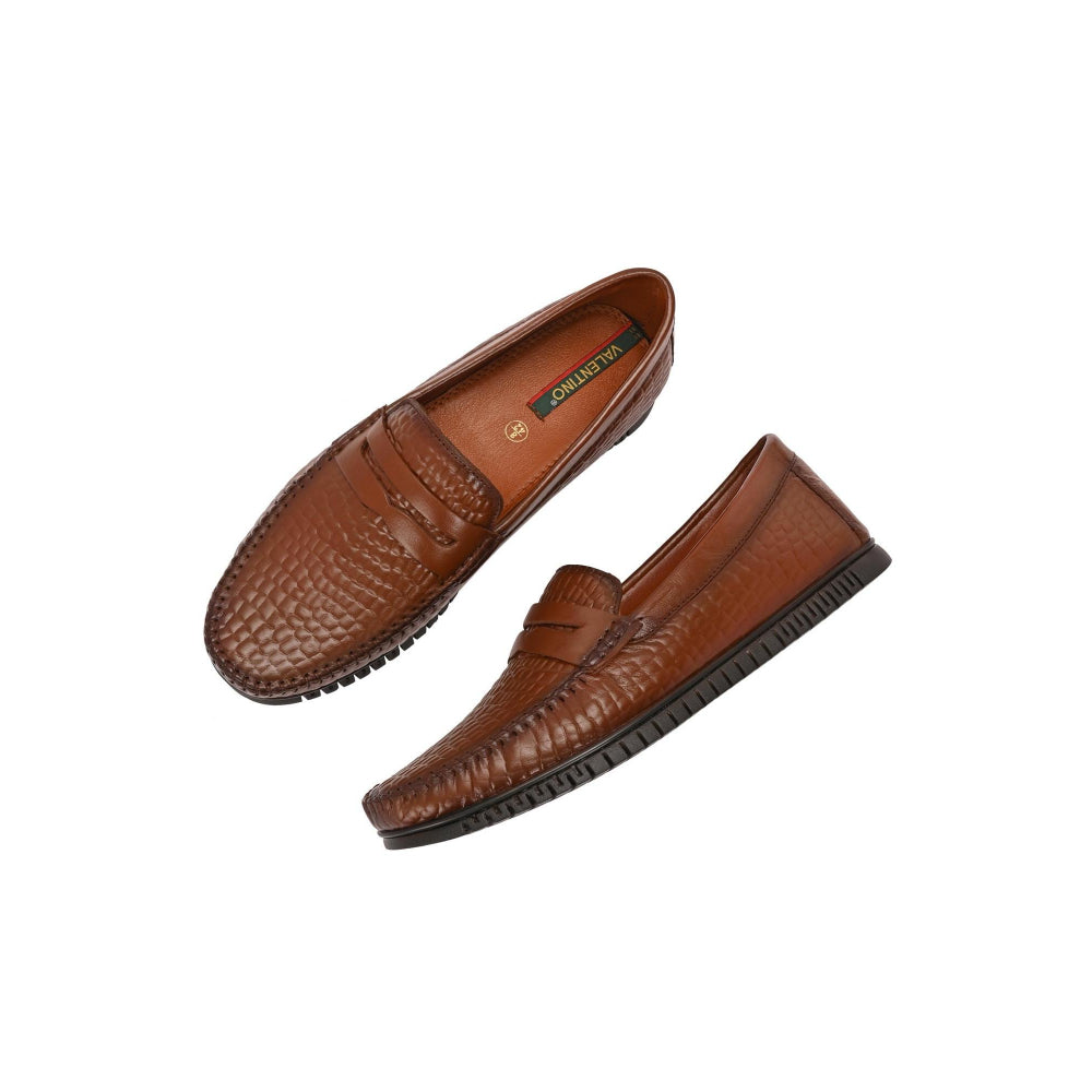 Valentino Men Premium Leather Textured Penny Loafers