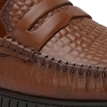 Valentino Men Premium Leather Textured Penny Loafers