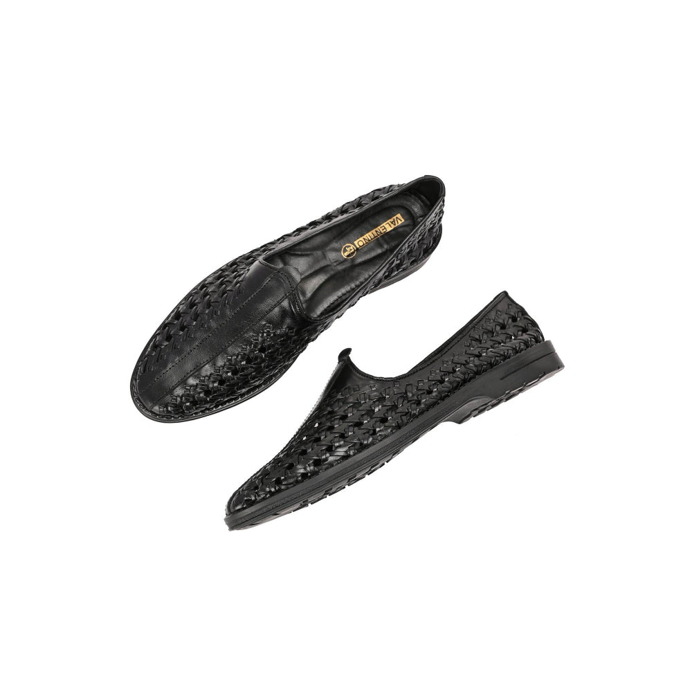 Valentino Men Premium Leather Ethnic Handwoven Slip-On Loafers